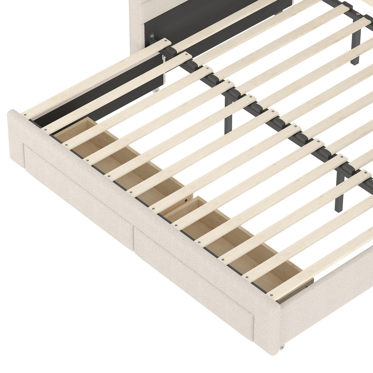 TAGESBETT 90/190 cm DE-04688, mit LED, 2 Schubladen und Ausziehbett in Beige - Beige, Holzwerkstoff/Metall (90/190cm) - ComfortXL