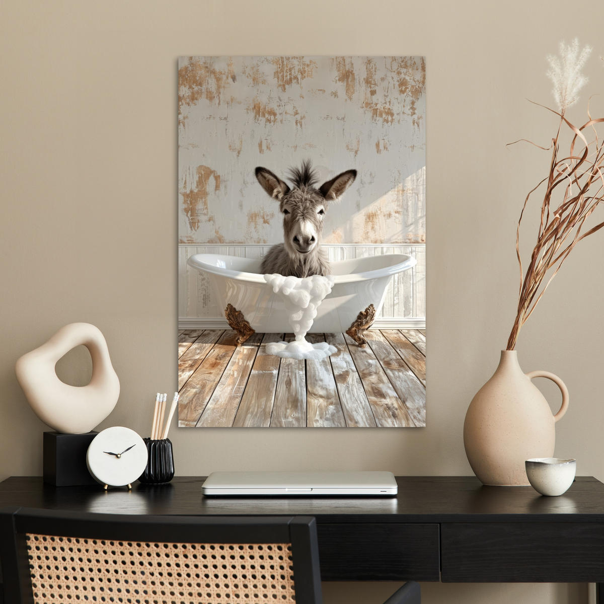 POSTER Esel - Tiere - Badewanne - Schaumstoff 40x60 cm - Weiß, Papier (40/60/0.1cm) - MuchoWow