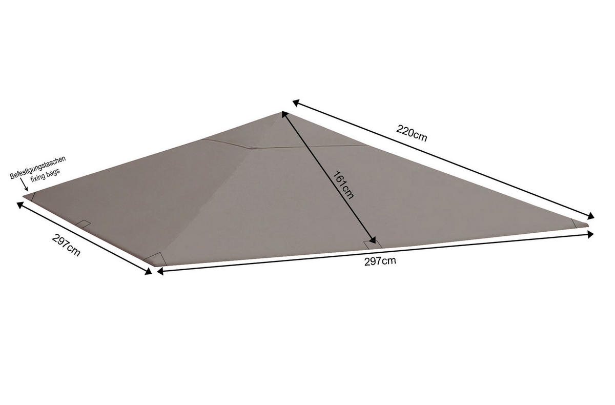 ERSATZDACH Pavillon 3x3 m Grau - Grau, Textil (297/1/297cm) - QUICK STAR