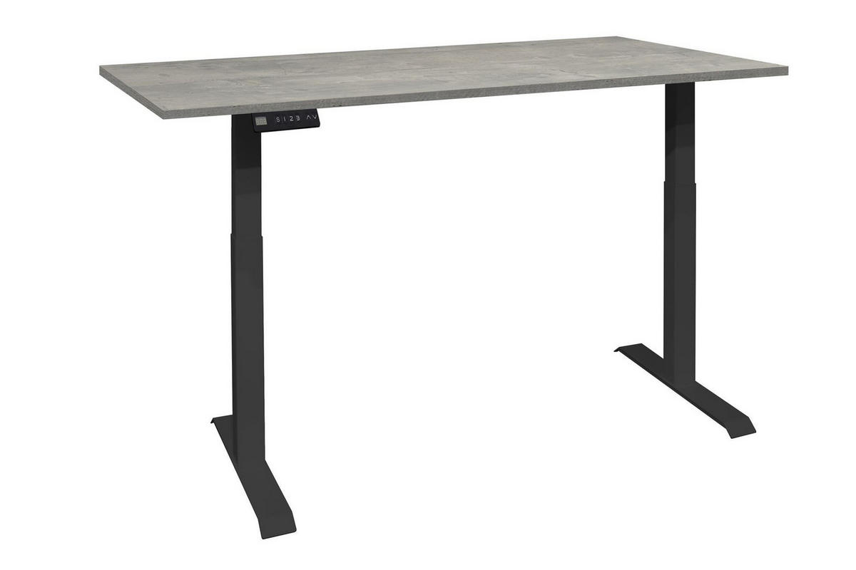 SCHREIBTISCH höhenverstellbar elektrisch Editha 160x70 schwarz/beton - Hellgrau, Holz (160/70/73cm) - 58aufmkessel