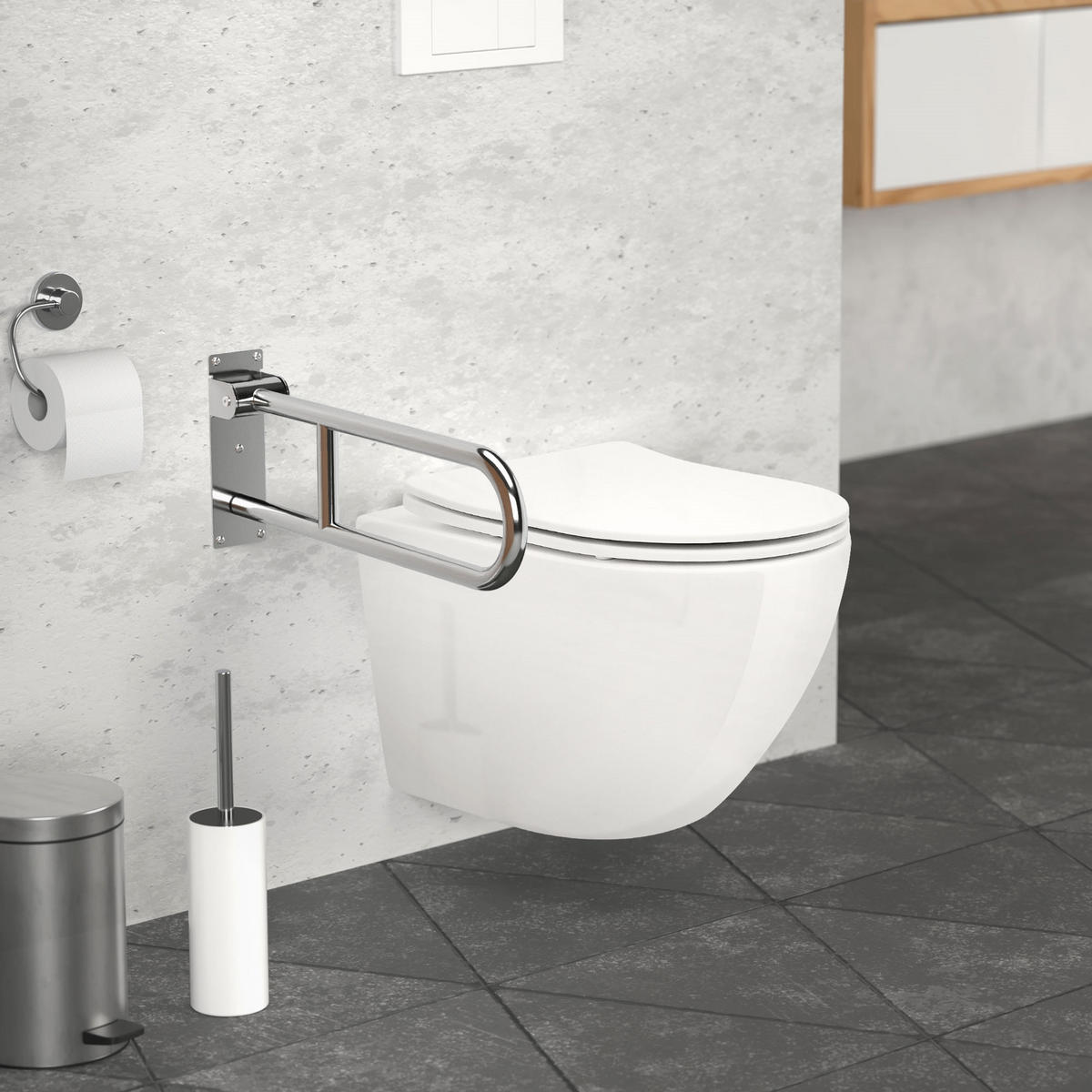 TOALETNÍ DRŽÁK 60 cm z nerezové oceli, sklopný, nosnost až 200 kg - stříbrná, kov (8/25/60cm) - ML-DESIGN