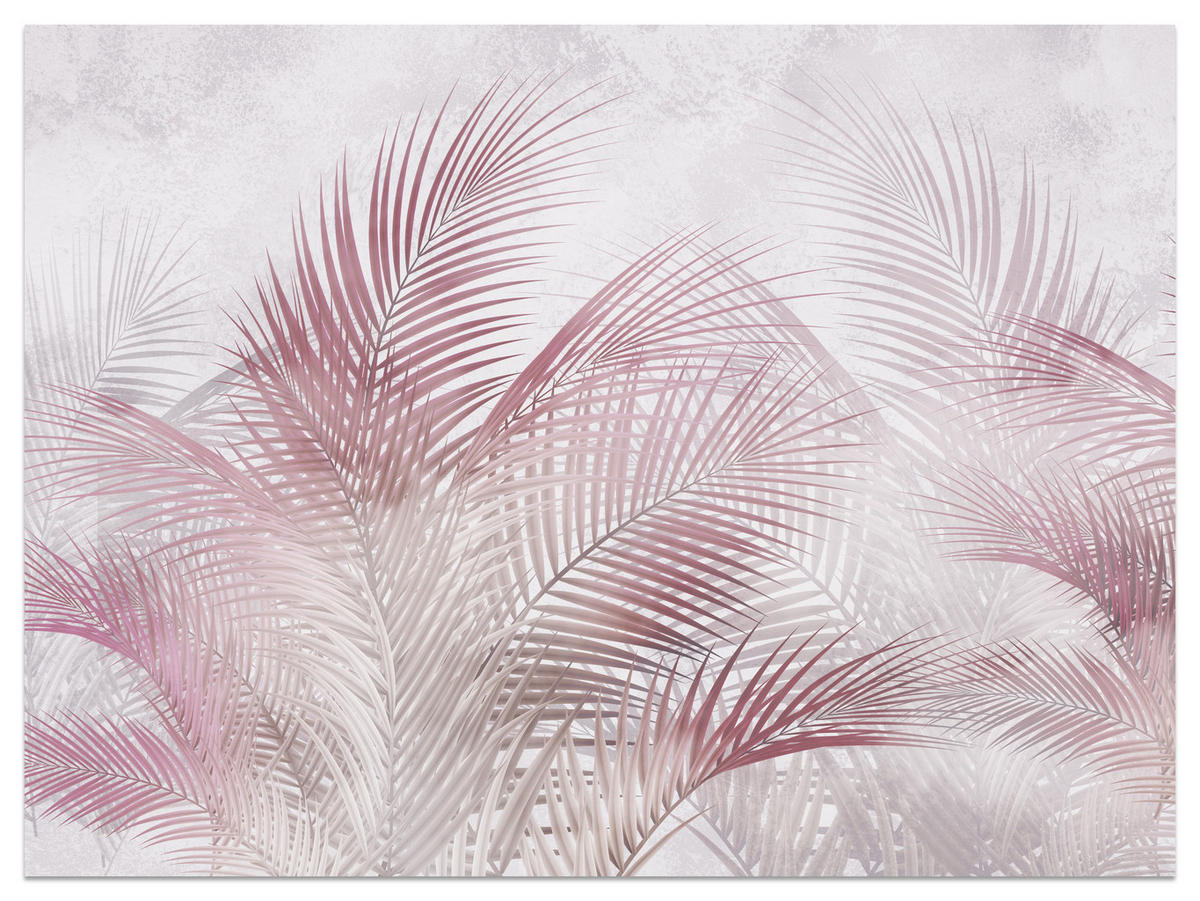 FOTOTAPETE für Schlafzimmer Rosa Palmenblätter Fein Vintage Pastell 350x256 - Violett/Rosa, Papier (350/256cm) - Muralo