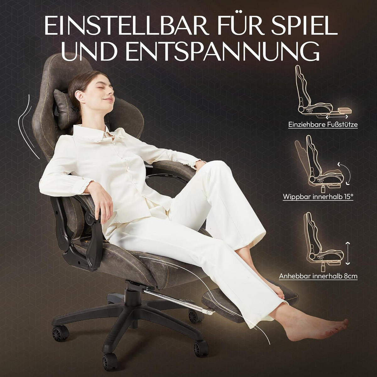 GAMING-STUHL Ergonomisch Verstellbarer 90°-170° Für Homeoffice/Gaming - Braun, Leder (60/115/60cm)