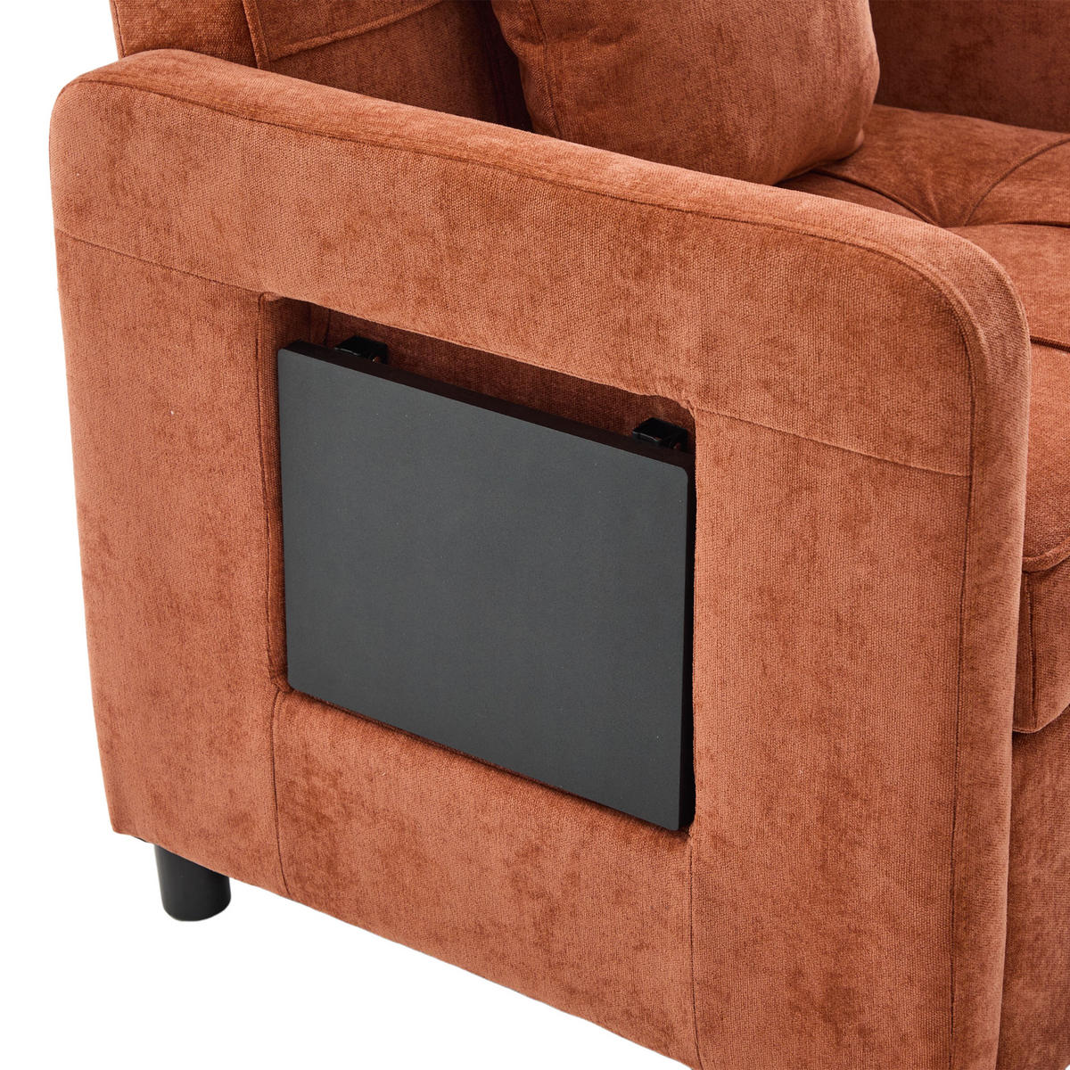 SOFA Chenille Orange mit Kissen, Stauraum und Handyhalterung - Orange, Textil/Metall (79/83/167cm) - WISHDOR