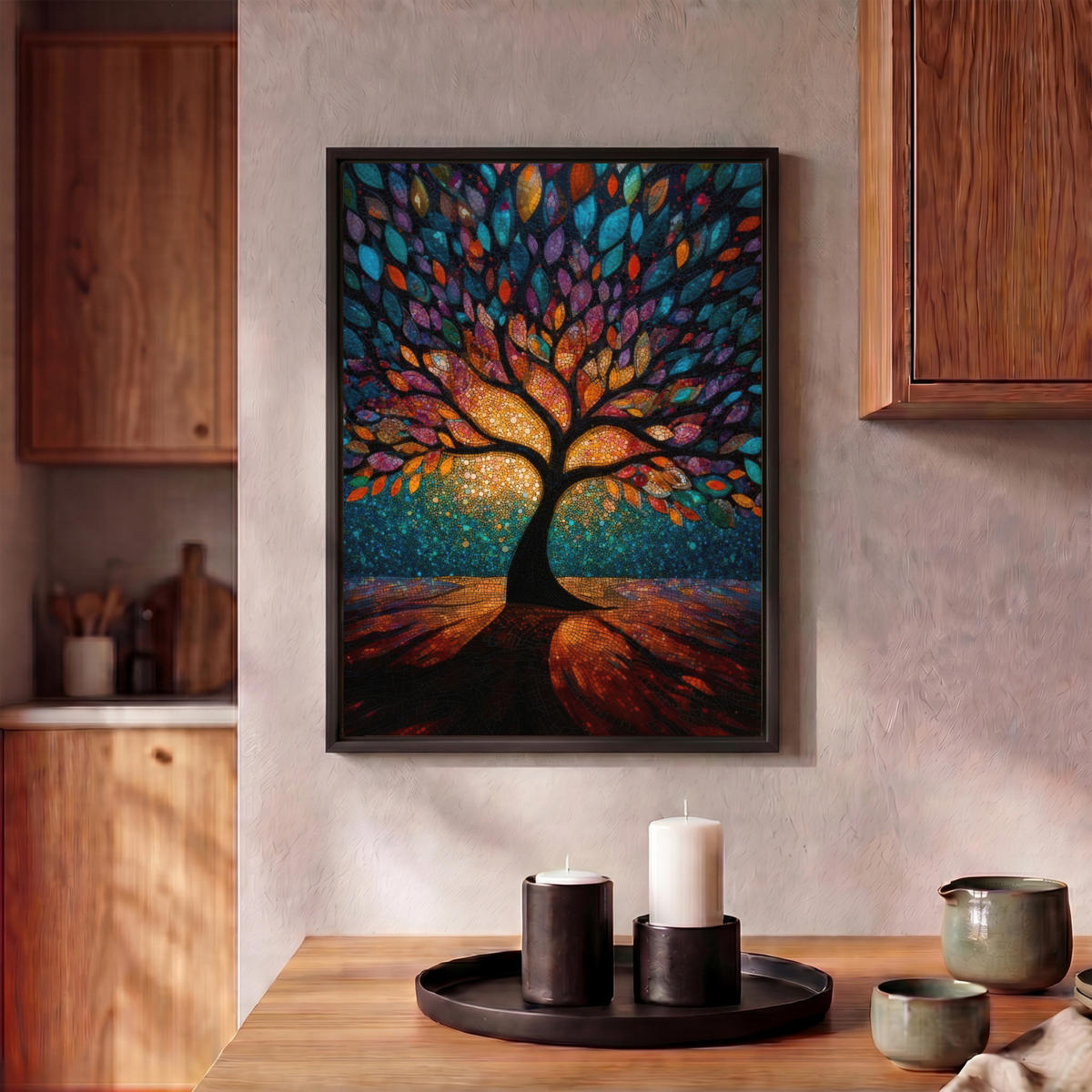 LEINWAND Bilder mit Rahmen - Mosaik - Bunt - Baum - Äste - 30x40 - Multicolor, Textil (30/40cm) - MuchoWow