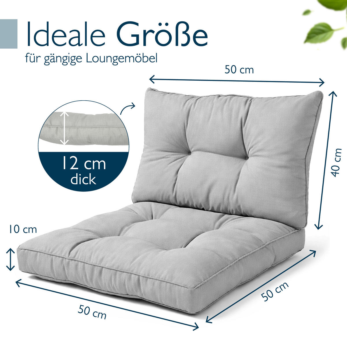 LOUNGEKISSEN Xluna Sitz 50x50x10cm mit Rücken 50x40x12cm Hellgrau (2tlg) - Hellgrau, Textil (50/50cm) - Beautissu 