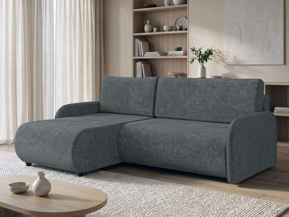 ECKSCHLAFSOFA Nest - Schwarz/Grau, Holz/Kunststoff (233/160cm) - MIRJAN24