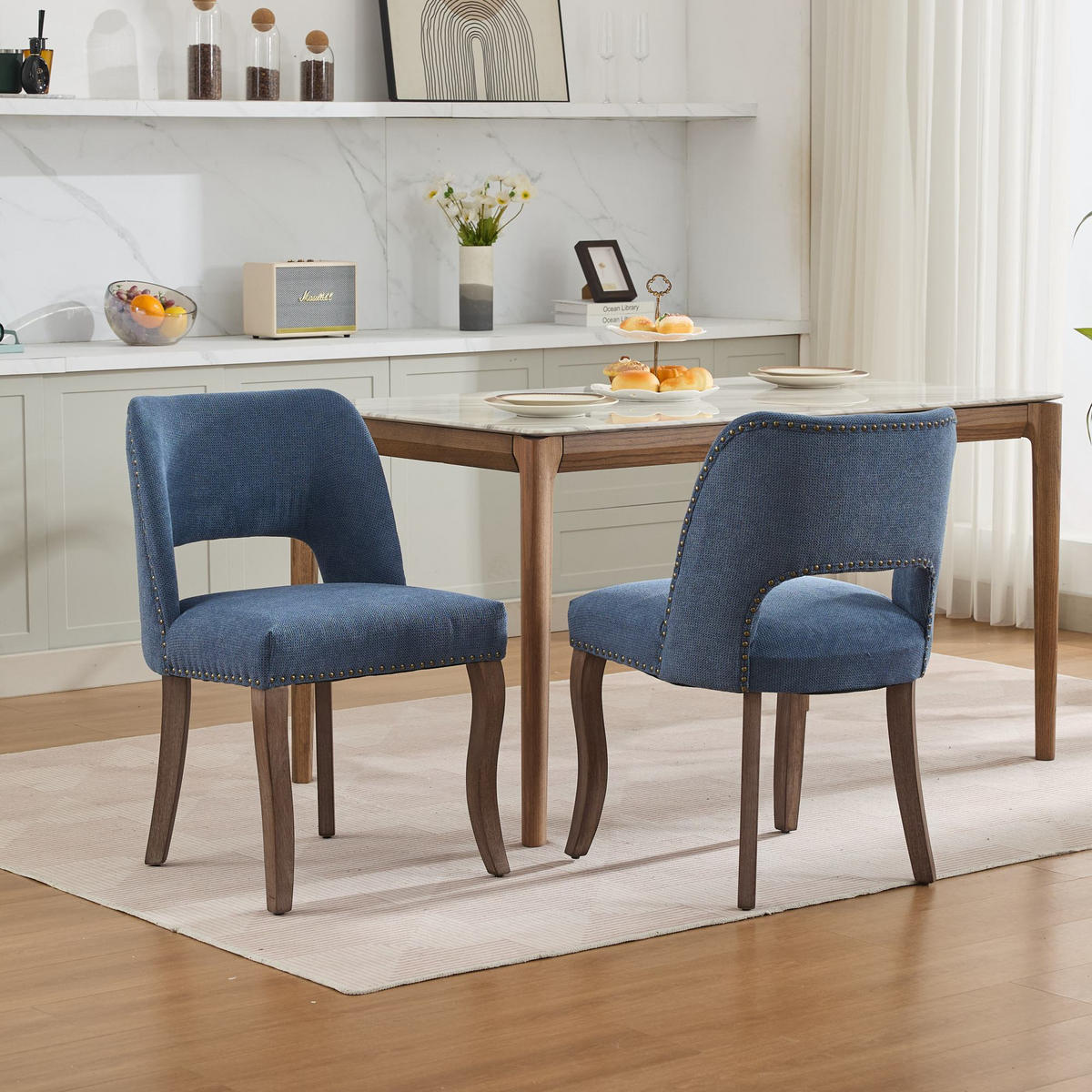 STUHL-SET DE-36340 2 Stück mit durchbrochener Rückenlehne Blau - Blau, Holz (51/82.5/58cm) - ComfortXL