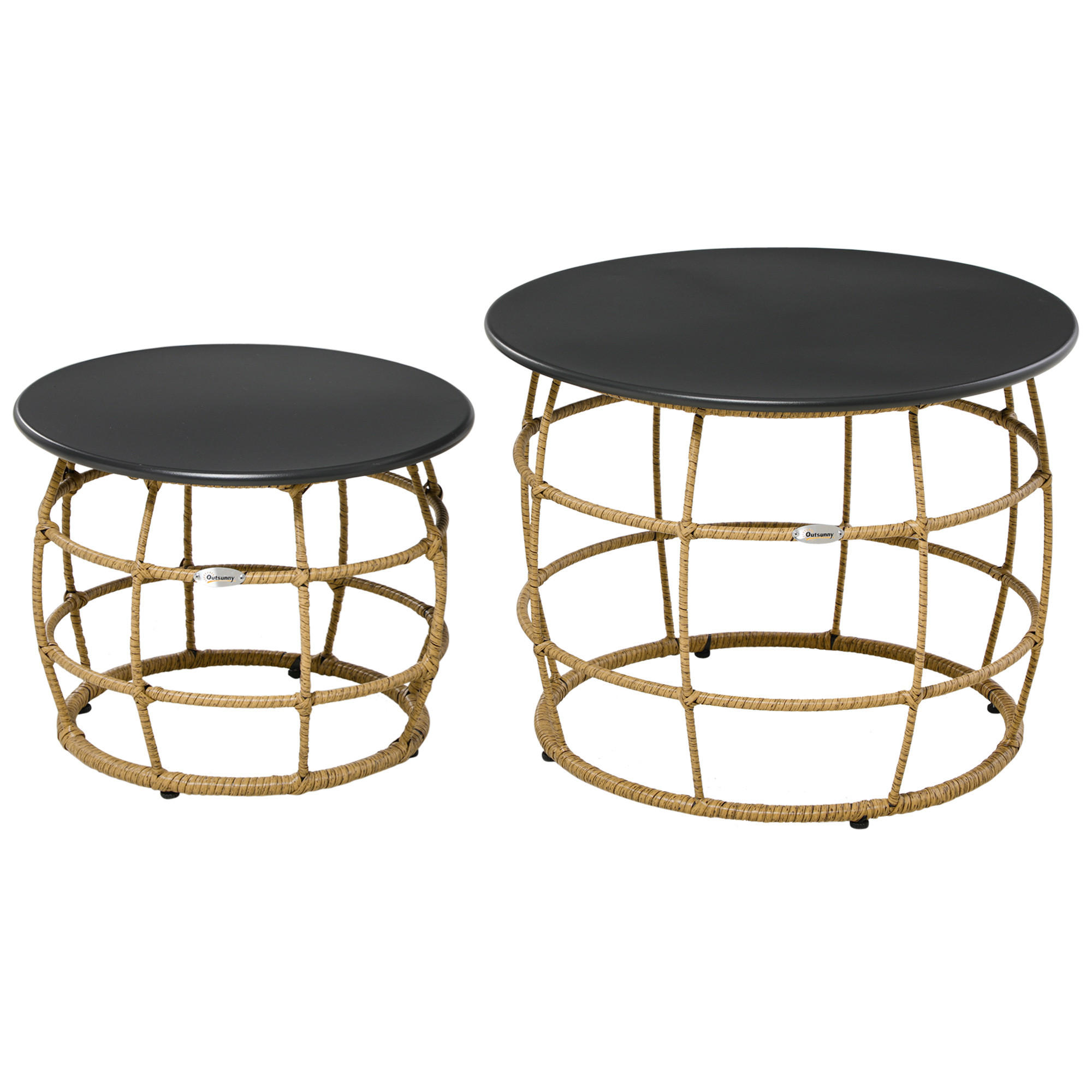BEISTELLTISCH 2er-Set, Ø46+Ø60 cm, Sand - Sandfarben, Kunststoff - Outsunny