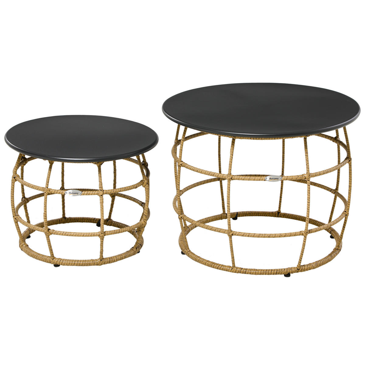 BEISTELLTISCH 2er-Set, Ø46+Ø60 cm, Sand - Sandfarben, Kunststoff - Outsunny
