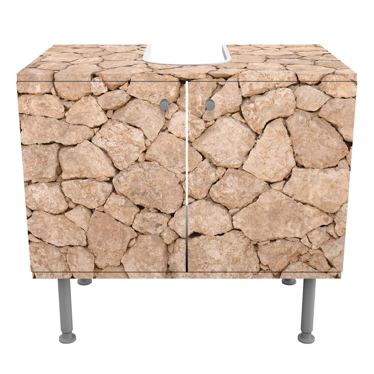 WASCHBECKENUNTERSCHRANK Apulia Stone Wall - Alte Steinmauer aus großen Steinen 60/55/35 cm - Braun, Holzwerkstoff (60/55/35cm) - Bilderwelten