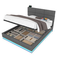 POLSTERBETT 160/200 cm mit LED-Beleuchtung, USB-Anschlüssen, hydraulischem Stauraum und verstellbarem Kopfteil, Dunkelgrau - Dunkelgrau, Textil (160/200cm) - Redom
