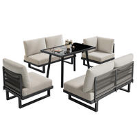 GARTEN-ESSGRUPPE Ecksofa Liegebett Umwandelbar Stahl Graubeige - Grau, Textil - FLIEKS