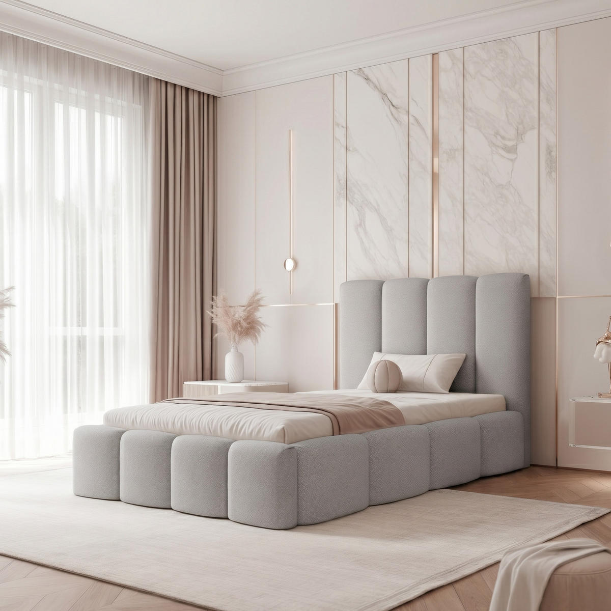 POLSTERBETT LANDARE 120x200 cm Silbergrau Samt (Stoff Melody) - mit Bettkasten und Lattenrost - Silberfarben, Holzwerkstoff/Textil (120/200cm) - Ravio