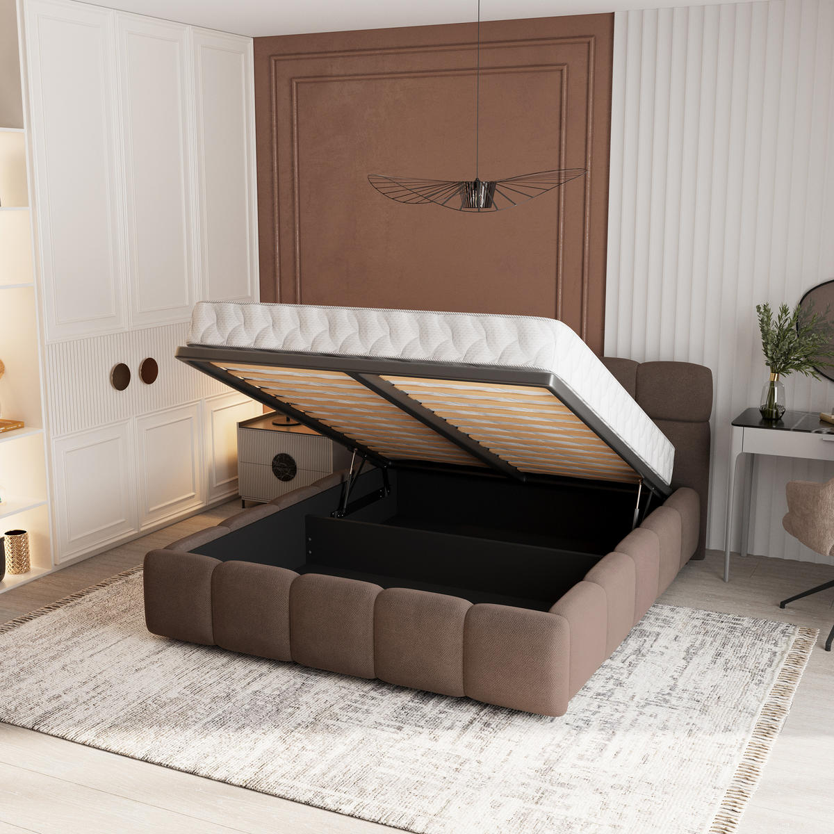 POLSTERBETT FARU SR 180x200 cm mit Bettkästen - Braun - Braun, Holz (180/200cm) - MASSENO