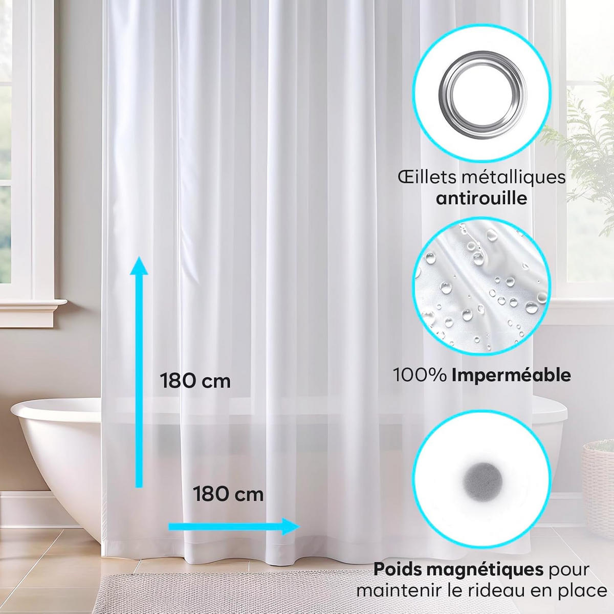 DUSCHVORHANG waschbar Ösen Magnete wasserdicht leicht transparent - Transparent, Kunststoff (180/180cm) - MCBOSON