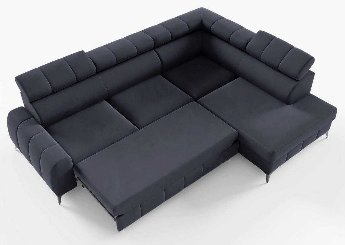 ECKSOFA London Dunkelgrau Velours - Dunkelgrau/Schwarz, Textil/Metall (203/274cm) - Selsey