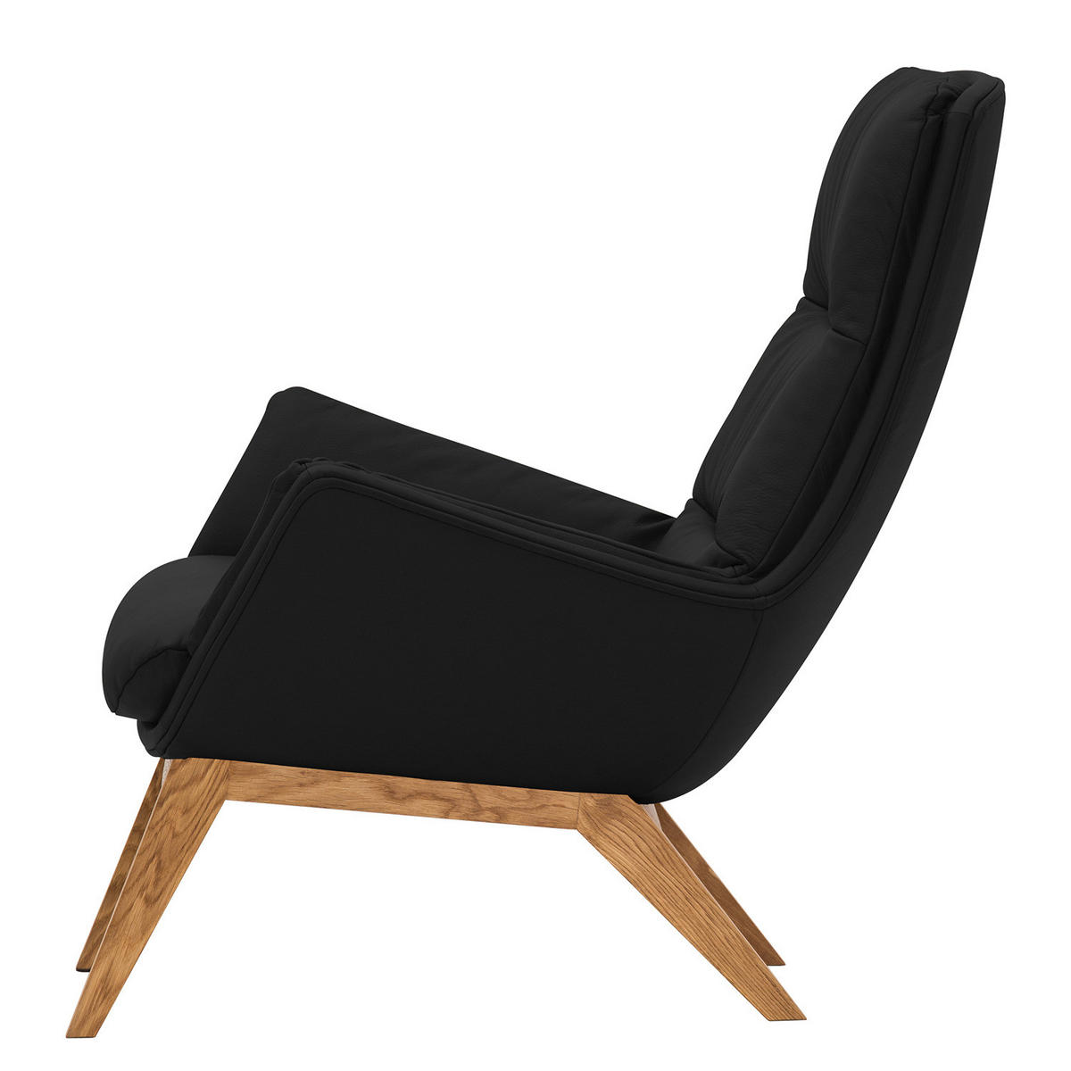 SESSEL mit Holzfüßen - Eichefarben/Schwarz, Leder/Eichenholz (83/95/97cm) - home24