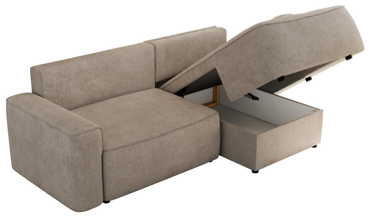 ECKSOFA BELLUNO L Beige Strukture - Rechts - Beige/Schwarz, Textil (233/144cm) - MKS