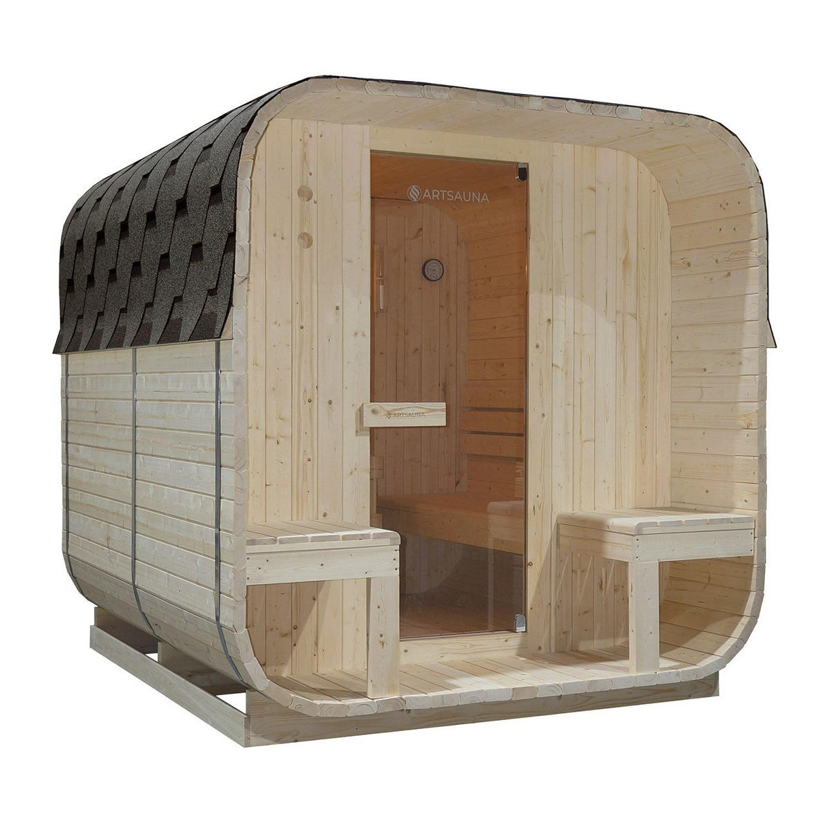 FASSSAUNA Nolvik XXL inkl. Zubehör-Set - Naturfarben, Holz (186/194/220cm) - Artsauna