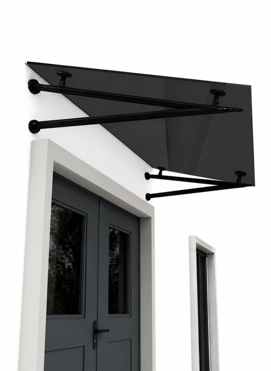 GLASVORDACH 120x90 cm Sicherheitsglas Edelstahl Grauglas V-Schwarz - Grau, Glas (120/1.31/90cm) -  Glaswerk Westfalen
