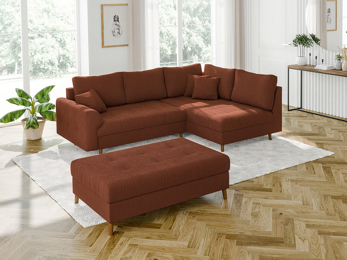 ECKSOFA inkl. Hocker Alma Terrakotta Cord - Ottomane rechts - Terracotta/Braun, Holz/Textil (231/161cm) - S-Style Möbel