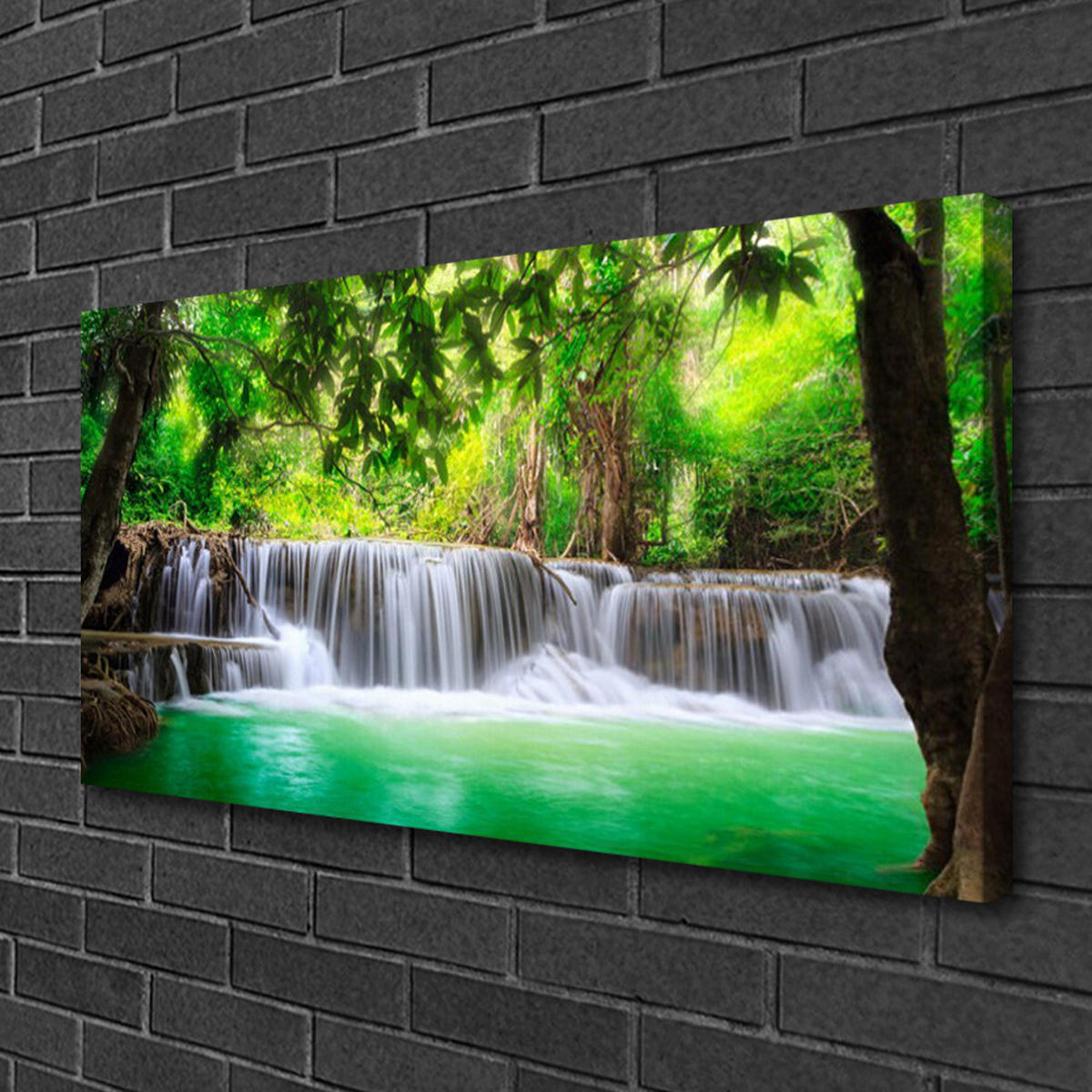 LEINWANDBILD 100x50 cm Wasserfall im Wald - Blau/Grün, Textil (100/4cm) - TULUP