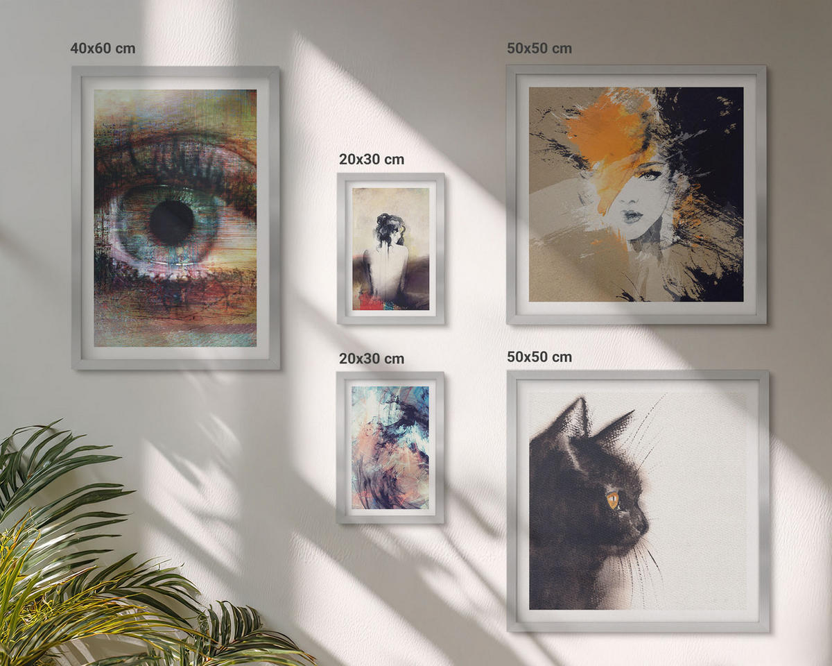 BILDER SET 5er Set - 50x50 cm & 20x30 cm & 40x60 cm Silberner Rahmen - Gelbgrau-braune Wellen - Silberfarben, Kunststoff (40/60cm) - TULUP