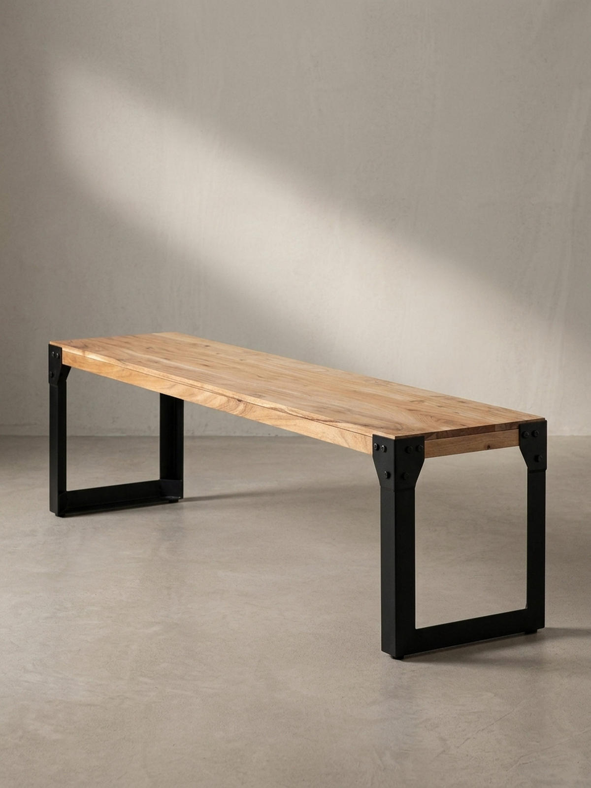ESSZIMMERBANK Massivholz Metall ohne Lehne, Akazie 160x40x45 cm - Schwarz/Braun, Holz/Metall (160/45/40cm) - KADIMA DESIGN