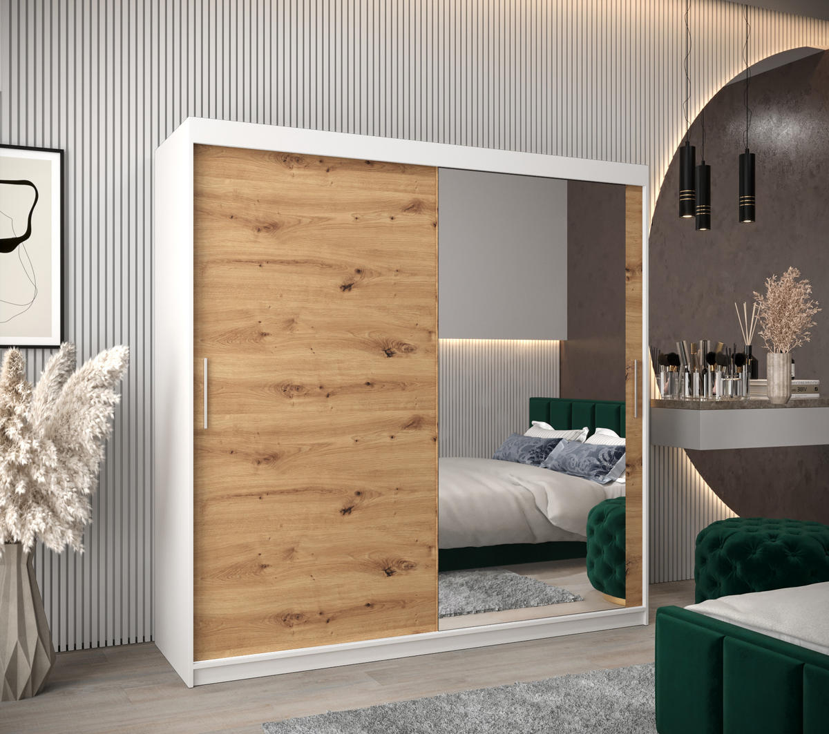 SCHWEBETÜRENSCHRANK 200/200/62 2-türig - Silberfarben/Eiche Artisan, Holz/Kunststoff (200/200/62cm) - Abiks Möbel