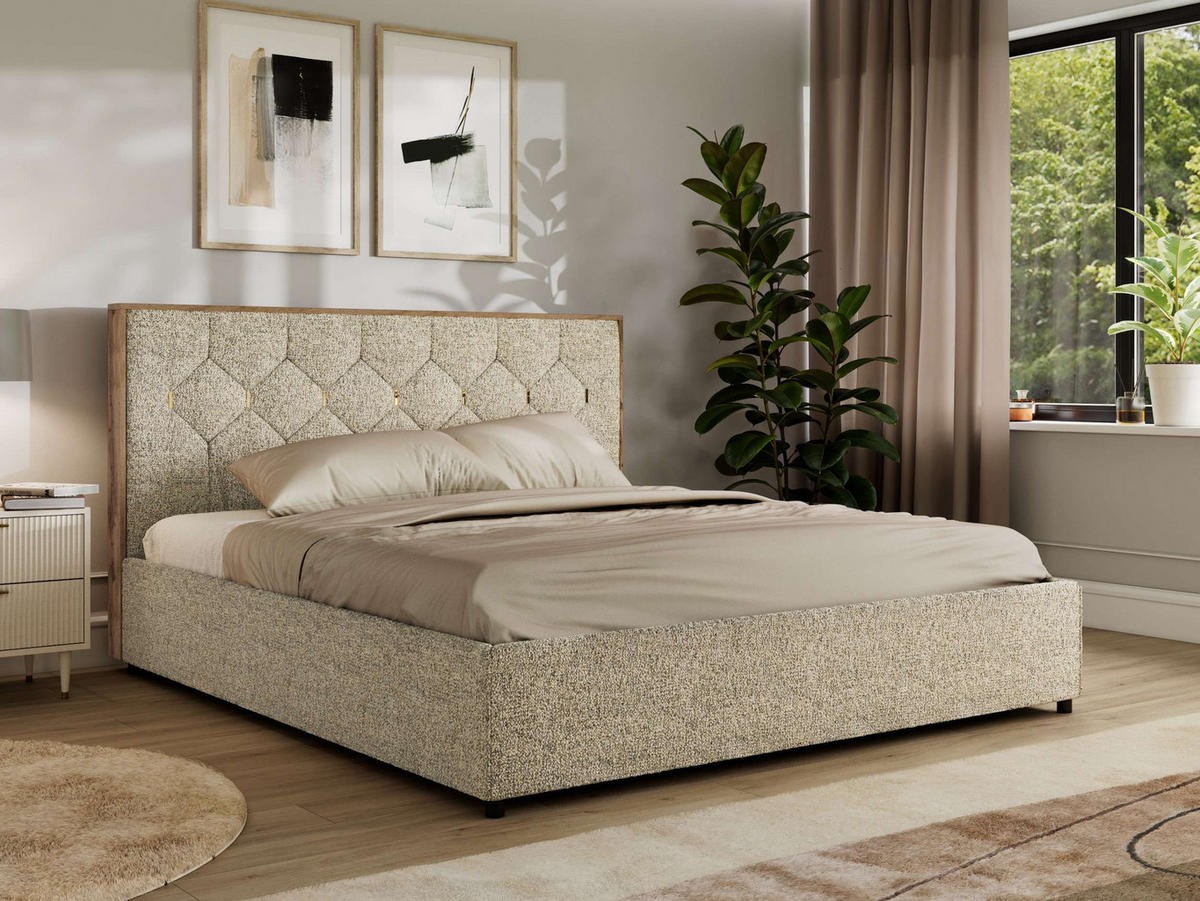 POLSTERBETT LARINO CLASSIC 200/200 - Beige Strukture - Pocket Matratze - Beige, Textil (200/200cm) - MKS