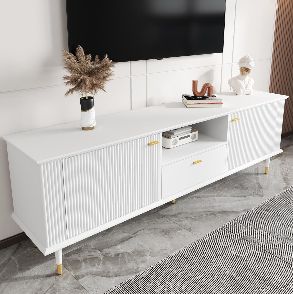 TV-LOWBOARD 170/36/54 cm weiß aus MDF mit Soft-Close und Kabelöffnungen - Weiß, Holzwerkstoff (36/54/170cm) - OKWISH