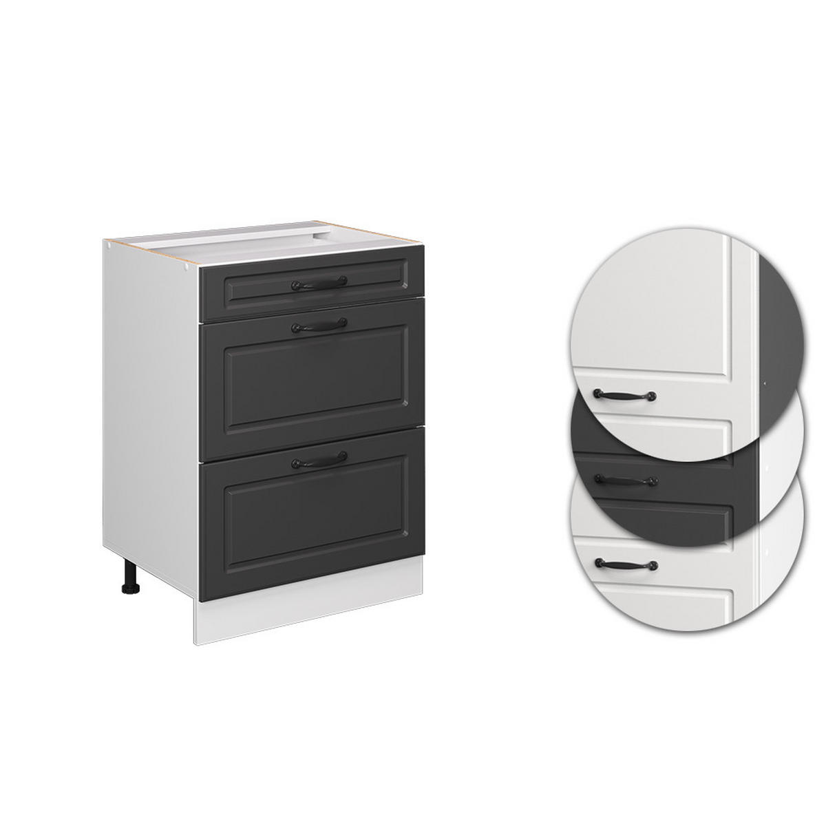 KÜCHENUNTERSCHRANK R-Line Anthrazit Landhaus 60 cm mit Schubladen ohne AP - Dunkelgrau/Anthrazit, Holzwerkstoff (60/81.6/46cm) - Vicco