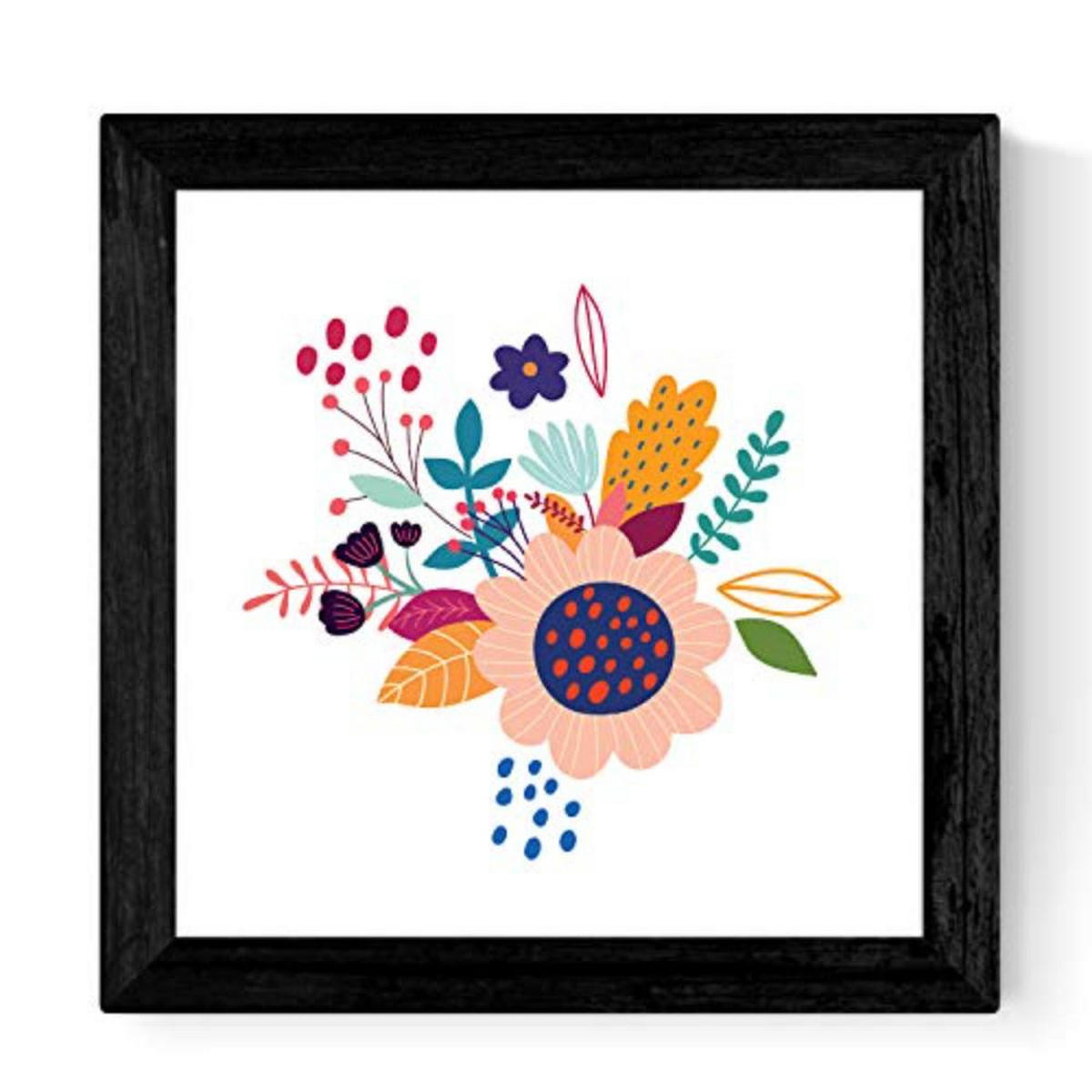 POSTER Set mit 4 bunter Blumen im skandinavischen Stil 20x20cm Schwarzer Rahmen - Schwarz, Papier (20/3cm) - Nacnic