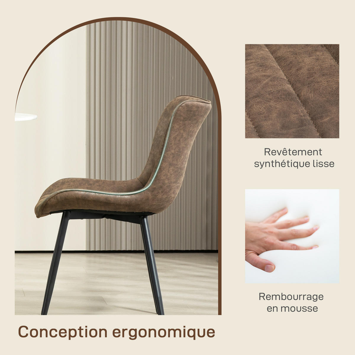 ESSZIMMERSTÜHLE 2er-Set DE-13240 modernes Design mit Steppung Braun - Braun, Metall (61/80.5/49cm) - ComfortXL