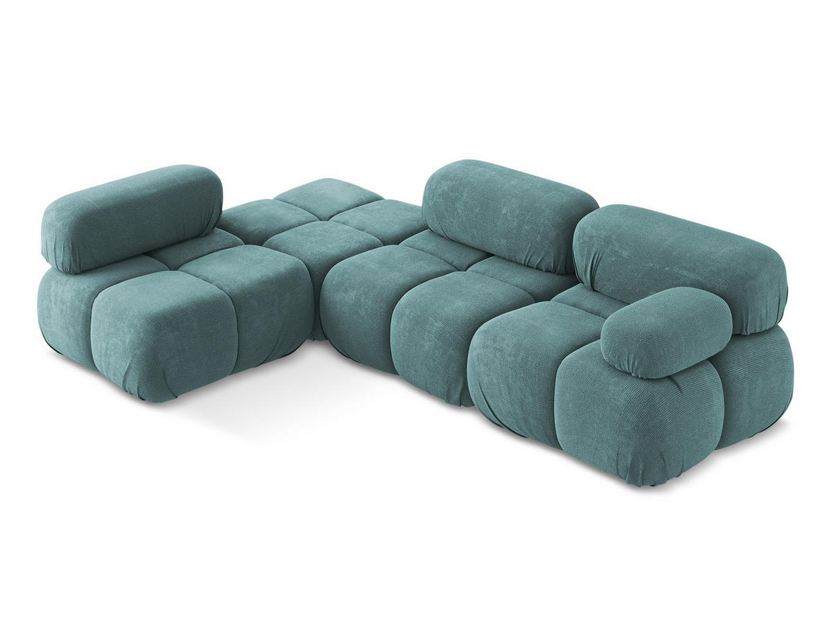 ECKSOFA Links Chenille Stoff Blau - Blau/Beige, Kunststoff/Textil (190/285cm) - Makamii