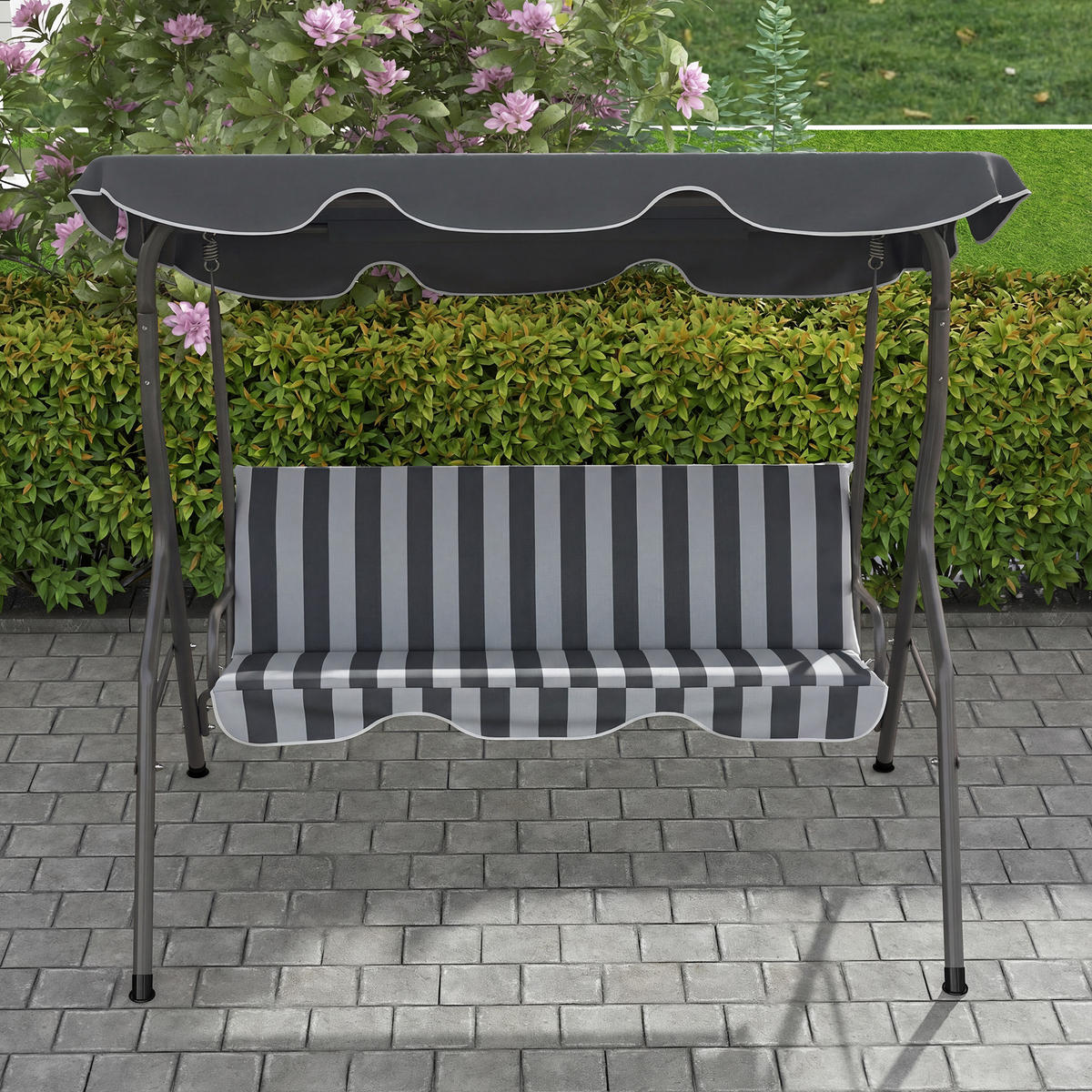 HOLLYWOODSCHAUKEL DE-15328 Grau-Weiß gestreift - Grau, Metall (110/153/170cm) - ComfortXL
