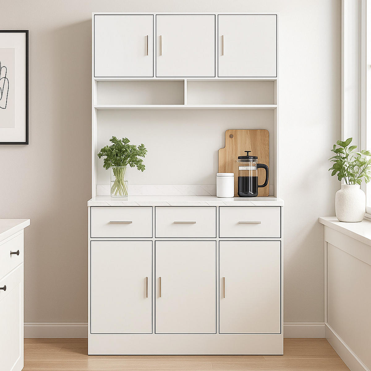 Highboard Weiß mit LED-Beleuchtung und Steckdosen - Weiß, Holzwerkstoff/Metall (100/180/40cm) - Urban Meuble