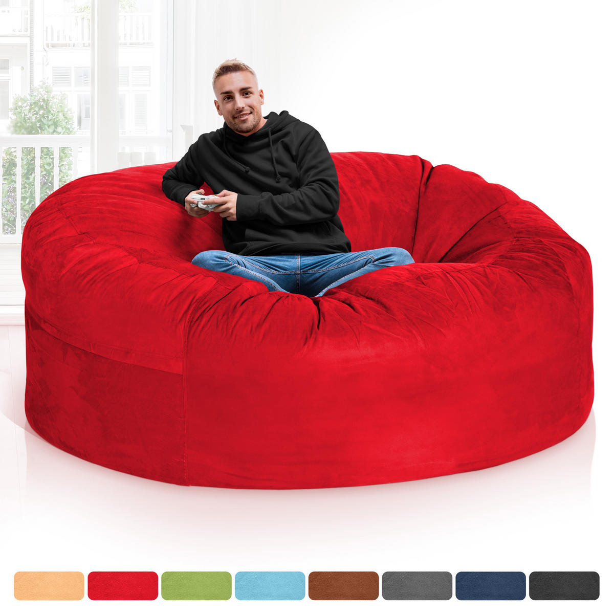 RIESEN-SITZSACK XXL JUMBO Velours 6ft - Rot, Textil (180/120/180cm) - Green Bean