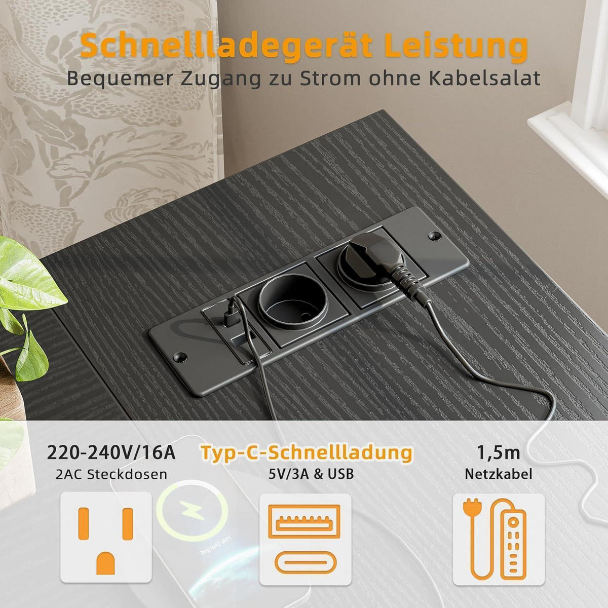 SCHREIBTISCH L-Form mit Steckdosen 100 x 70 cm Schwarz - Schwarz, Holzwerkstoff (100/70/75cm)