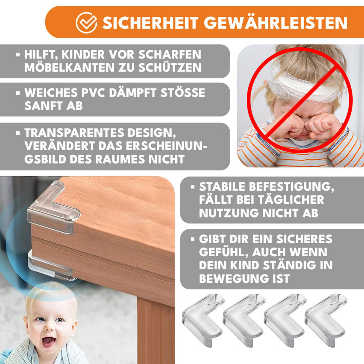 KANTENSCHUTZ Baby Eckenschützer für Möbel - Transparent, Kunststoff (4/4cm) - KRUMAD