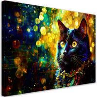 LEINWANDBILD Schwarze Katze Abstraktion - Lila, Textil (60/40cm) - Feeby