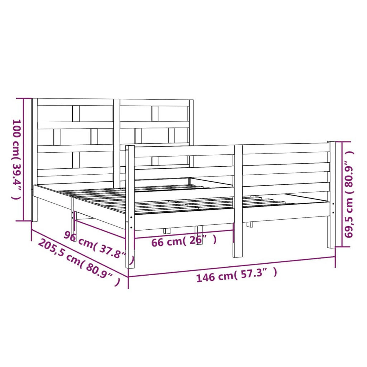 BETT Kernen 146/205.5 cm - Braun, Holz (140/200cm) - Nettlife