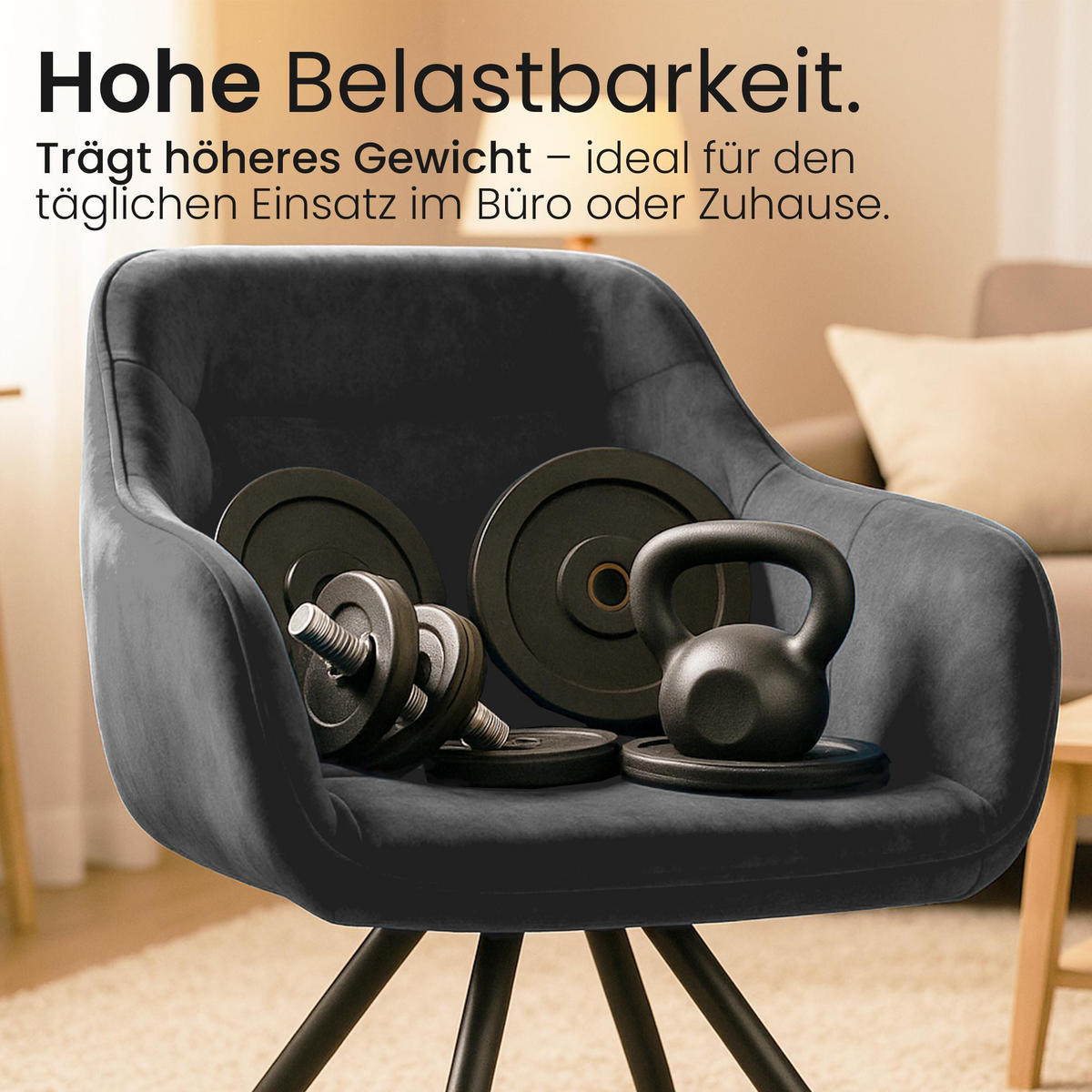 ARMLEHNENSTUHL Samt Dunkelgrau - Dunkelgrau/Schwarz, Textil/Metall (57/90/63cm) - CLP