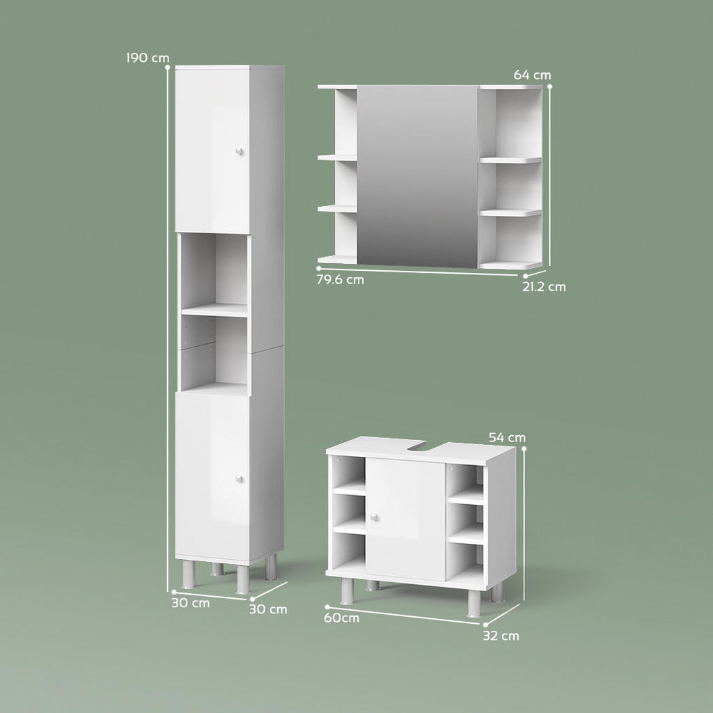 Thumbnail - Livinity® Badmöbel-Set, Weiß Hochglanz, Weiß, Holzwerkstoff, 20 Fächer, Rechteckig, 80x64x21 cm, Badezimmer, Badmöbelset...