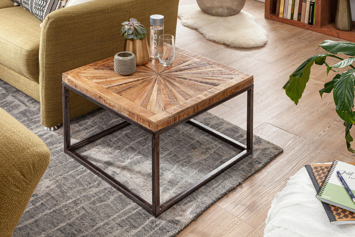 COUCHTISCH Mangoholz Modernes Design Große Ablagefläche Stabile Beine - Schwarz/Braun, Holz/Metall (55/55/40cm) - KADIMA DESIGN