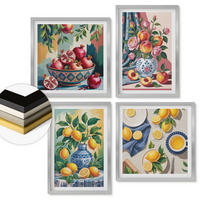 WANDBILDER 4er Set - 50x50 cm & 40x60 cm Silberner Rahmen - Blumen und Früchte in Vasen - Silberfarben, Kunststoff (50/50cm) - ArtPrintCave