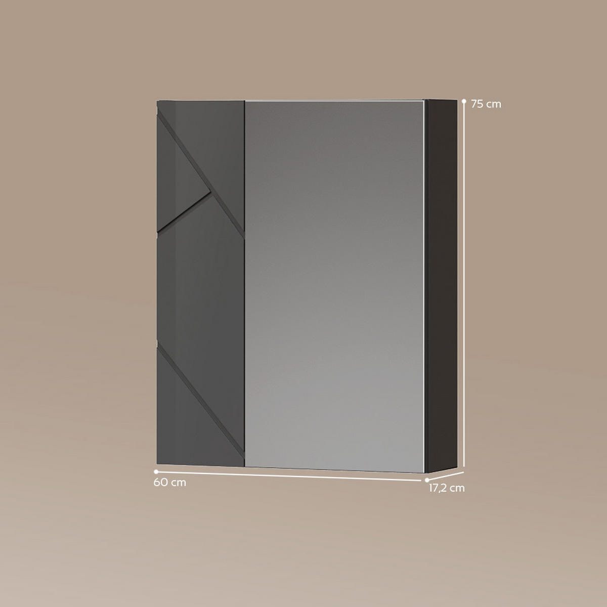 SPIEGELSCHRANK Ronco Anthrazit Hochglanz/Anthrazit 60 x 75 cm - Anthrazit, Holzwerkstoff (60/75/17.2cm) - Livinity®
