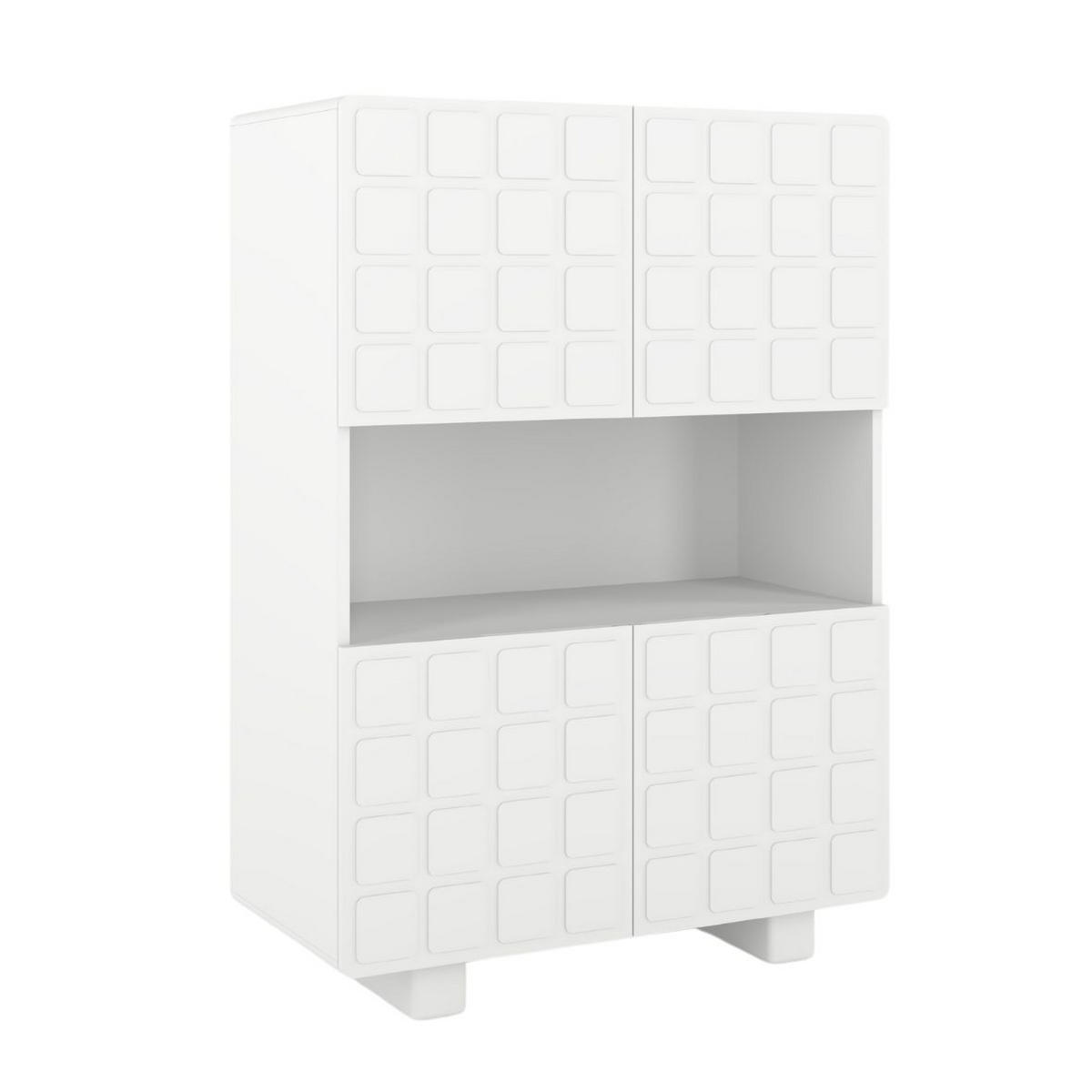 HIGHBOARD Cubo Long, Geometrische 3D Fronten, 85 x 120 cm, Weiß - Weiß, Holz/Holzwerkstoff (84.3/120/41.8cm) - Skandica