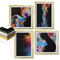 WANDBILDER 4er Set - 50x50 cm & 40x60 cm Goldrahmen - Farbenfrohe Abstraktionen, Gesichter, Formen - Goldfarben, Kunststoff (50/50cm) - ArtPrintCave